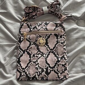 Elegant Pink Snake Print Crossbody Bag